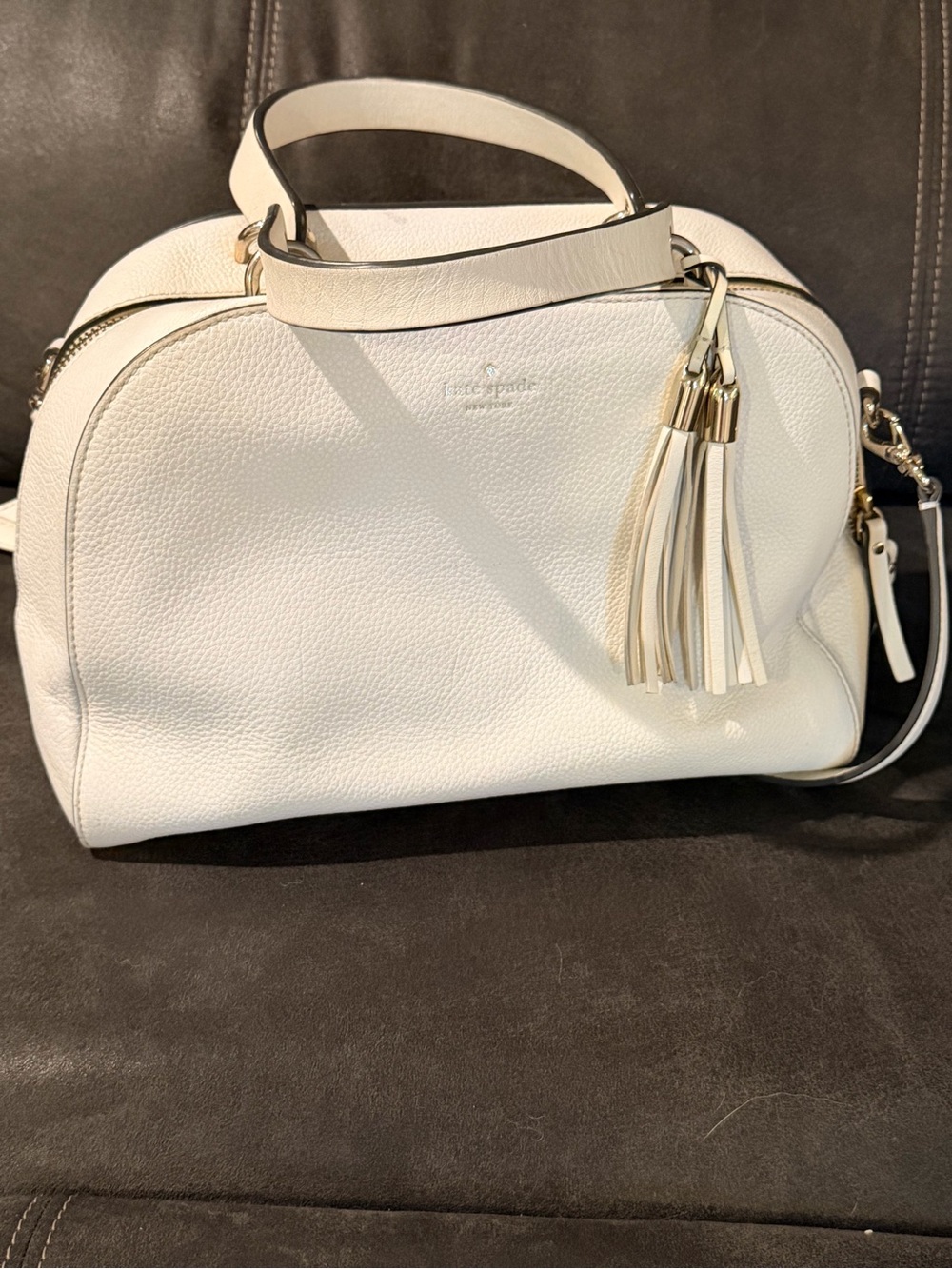 Kate Spade Atwood Place Bayley Cream Pebbled Leather Dome Satchel with Tassel